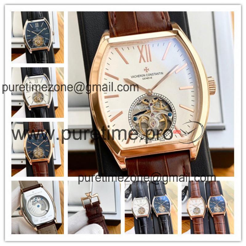 Replica Malte A21j Automatic Movement Mens Watch White Tourbillon Dial Leather Strap A E101