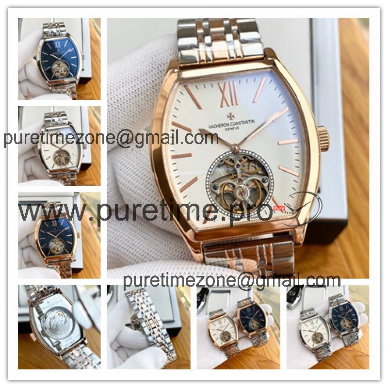 Replica Malte A21j Automatic Movement Mens Watch White Tourbillon Dial Two Tone Rose Gold B E101