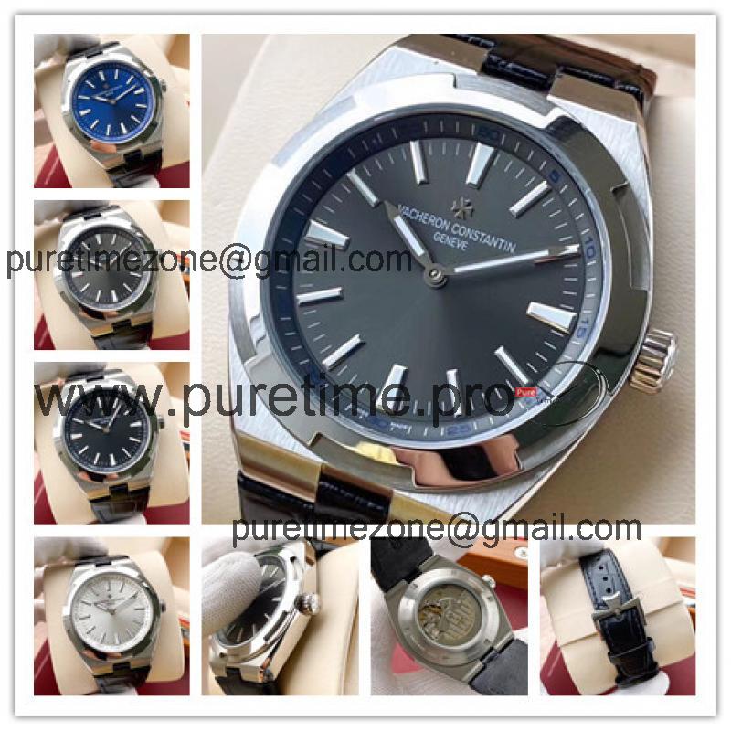 Replica Overseas A21j Automatic Movement Mens Watch Gray Dial Leather Strap B E128