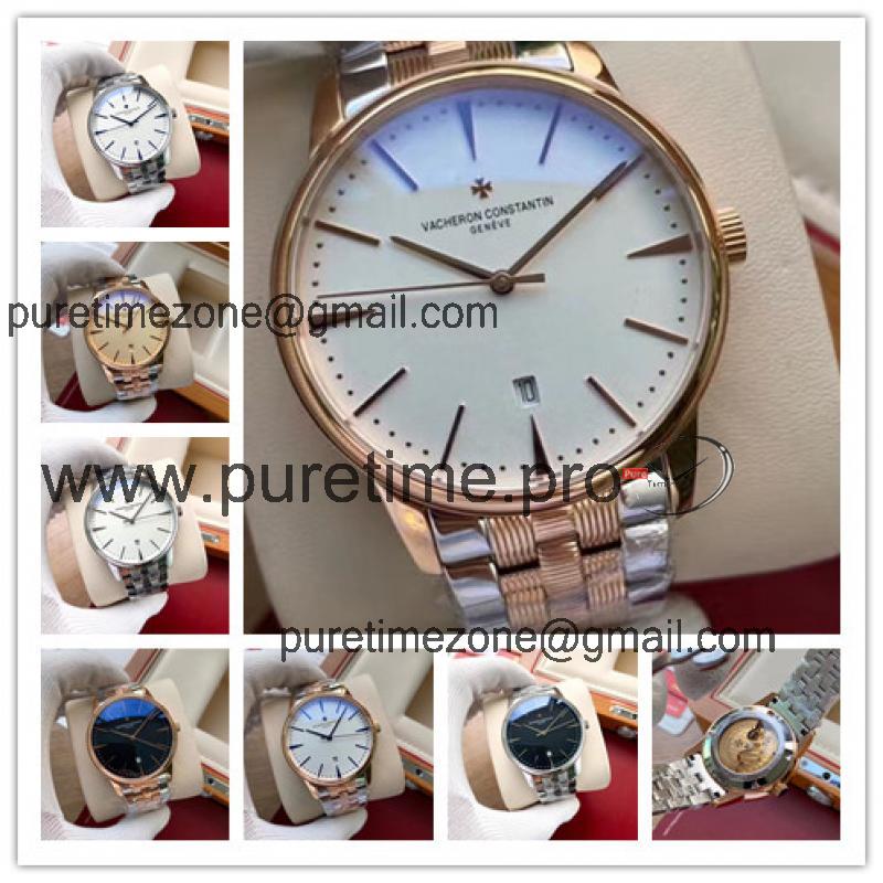 Replica Patrimony A21j Automatic Movement Mens Watch White Dial Two Tone Rose Gold E135