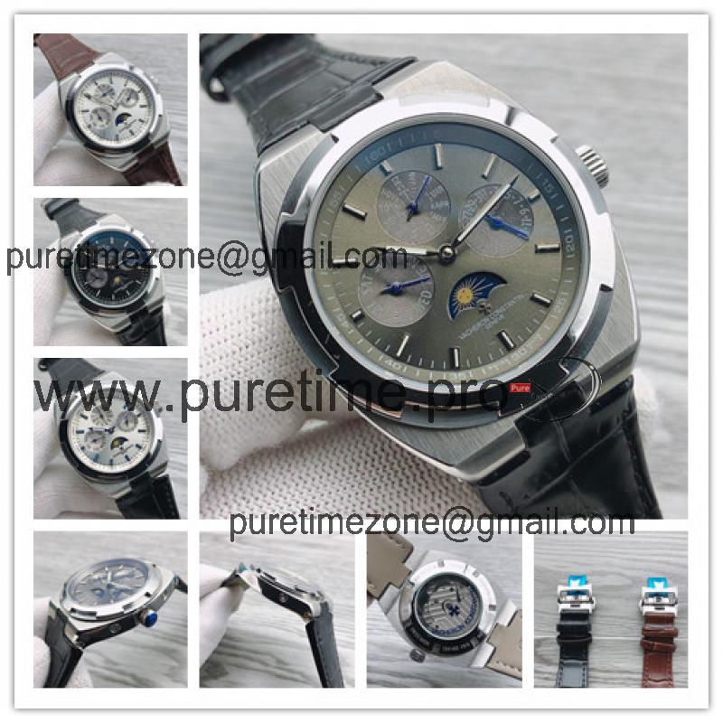 Replica Overseas A21j Automatic Movement Mens Watch Gray Dial Leather Strap B E153