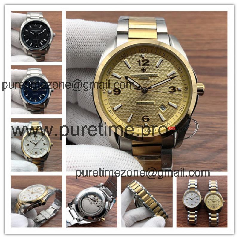 Replica Overseas Japan Miyota 8215 Automatic Movement Mens Watch Gold Dial Two Tone Yellow Gold E154