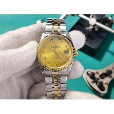 Replica Heritage Advisor Japan Miyota 8285 Automatic Mens Watch Black Dial Two Tone Yellow Gold E35