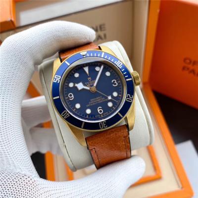 Replica Black Bye Japan Miyota 8215 Automatic Movement Mens Watch Blue Dial Leather Strap E40