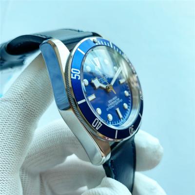 Replica Black Bye A21j Automatic Movement Mens Watch Blue Dial Leather Strap E44