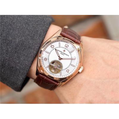 Replica Fiftysix A21j Automatic Movement Mens Watch White Tourbillon Dial Leather Strap E04