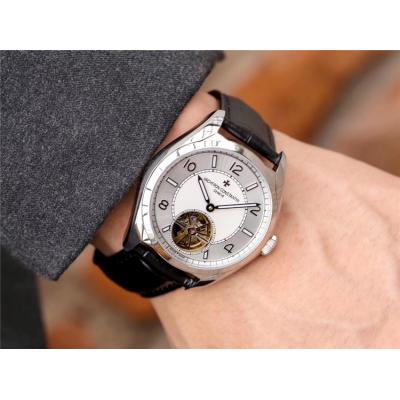 Replica Fiftysix A21j Automatic Movement Mens Watch White Tourbillon Dial Leather Strap E04