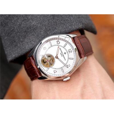 Replica Fiftysix A21j Automatic Movement Mens Watch White Tourbillon Dial Leather Strap E04