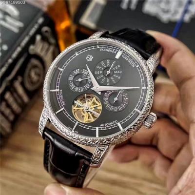 Replica Traditionnele A21j Automatic Movement Mens Watch Black Tourbillon Dial Leather Strap A E08