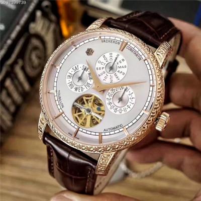 Replica Traditionnele A21j Automatic Movement Mens Watch White Tourbillon Dial Leather Strap B E08