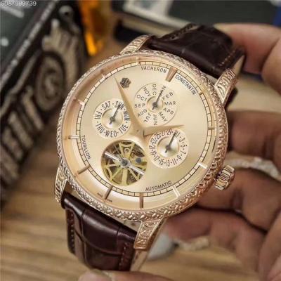 Replica Traditionnele A21j Automatic Movement Mens Watch White Tourbillon Dial Leather Strap B E08