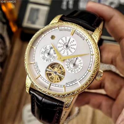 Replica Traditionnele A21j Automatic Movement Mens Watch Gold Tourbillon Dial Leather Strap C E08