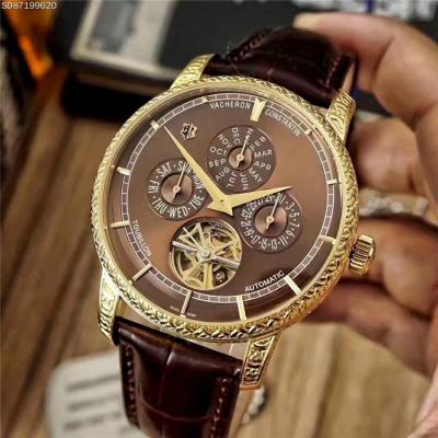 Replica Traditionnele A21j Automatic Movement Mens Watch Gold Tourbillon Dial Leather Strap C E08