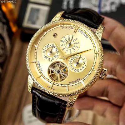 Replica Traditionnele A21j Automatic Movement Mens Watch Gold Tourbillon Dial Leather Strap C E08