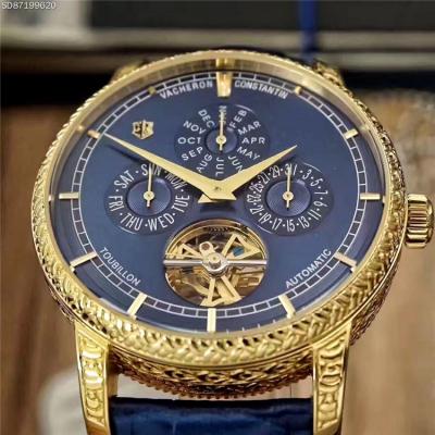 Replica Traditionnele A21j Automatic Movement Mens Watch Gold Tourbillon Dial Leather Strap C E08