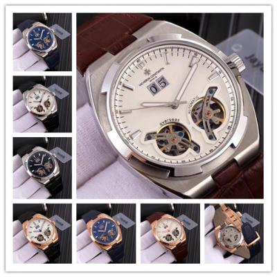 Replica Overseas A21j Automatic Movement Mens Watch White Double Tourbillon Dial Leather Strap E09