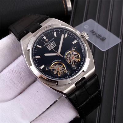 Replica Overseas A21j Automatic Movement Mens Watch White Double Tourbillon Dial Leather Strap E09