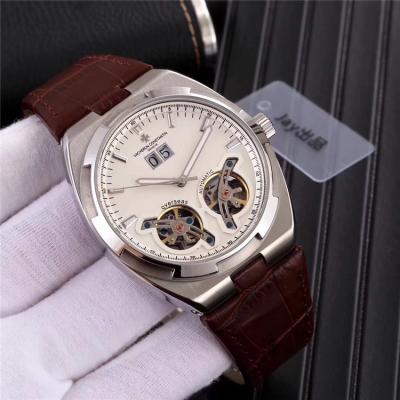 Replica Overseas A21j Automatic Movement Mens Watch White Double Tourbillon Dial Leather Strap E09