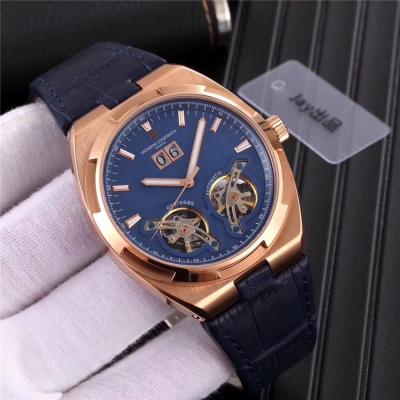 Replica Overseas A21j Automatic Movement Mens Watch White Double Tourbillon Dial Leather Strap E09