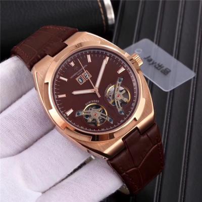 Replica Overseas A21j Automatic Movement Mens Watch White Double Tourbillon Dial Leather Strap E09