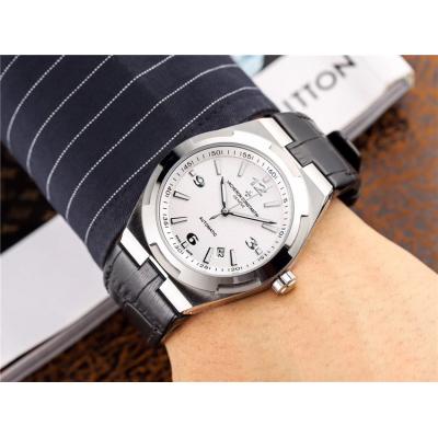 Replica Overseas A2813 Automatic Movement Mens Watch Black Dial Leather Strap E17