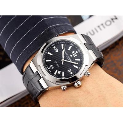 Replica Overseas A2813 Automatic Movement Mens Watch Black Dial Leather Strap E17