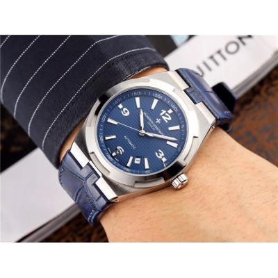 Replica Overseas A2813 Automatic Movement Mens Watch Black Dial Leather Strap E17