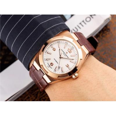 Replica Overseas A2813 Automatic Movement Mens Watch Black Dial Leather Strap E17