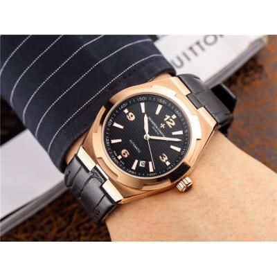 Replica Overseas A2813 Automatic Movement Mens Watch Black Dial Leather Strap E17