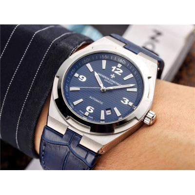 Replica Overseas A2813 Automatic Movement Mens Watch Black Dial Leather Strap E17