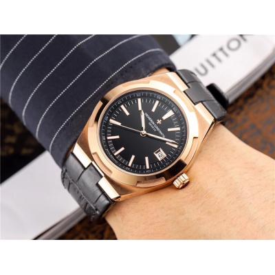 Replica Overseas A2813 Automatic Movement Mens Watch Silver Dial Leather Strap E18