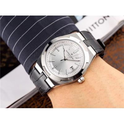 Replica Overseas A2813 Automatic Movement Mens Watch Silver Dial Leather Strap E18