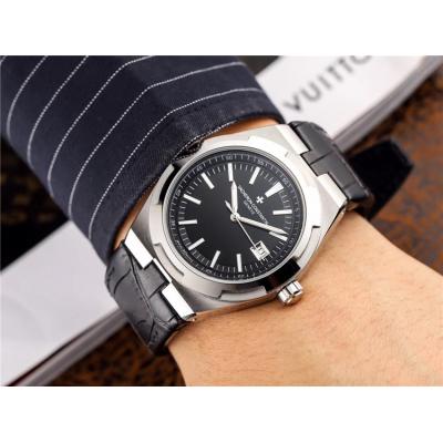 Replica Overseas A2813 Automatic Movement Mens Watch Silver Dial Leather Strap E18