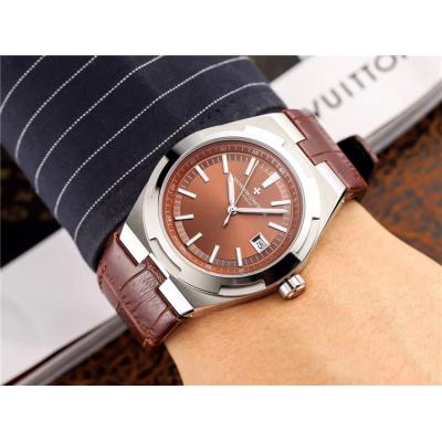 Replica Overseas A2813 Automatic Movement Mens Watch Silver Dial Leather Strap E18