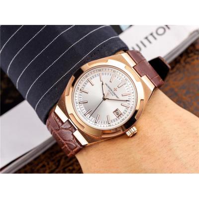 Replica Overseas A2813 Automatic Movement Mens Watch Silver Dial Leather Strap E18