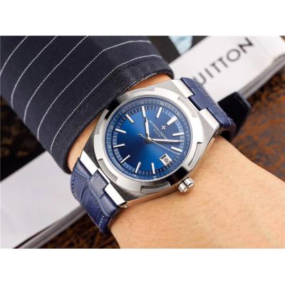 Replica Overseas A2813 Automatic Movement Mens Watch Silver Dial Leather Strap E18