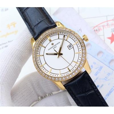 Replica Traditionnelle Japan Miyota 8215 Automatic Mens Watch White Dial Diamonds Case Leather Strap E26