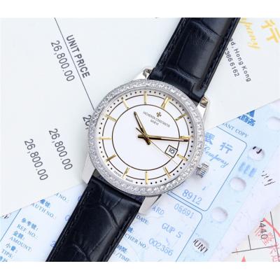 Replica Traditionnelle Japan Miyota 8215 Automatic Mens Watch White Dial Diamonds Case Leather Strap E26