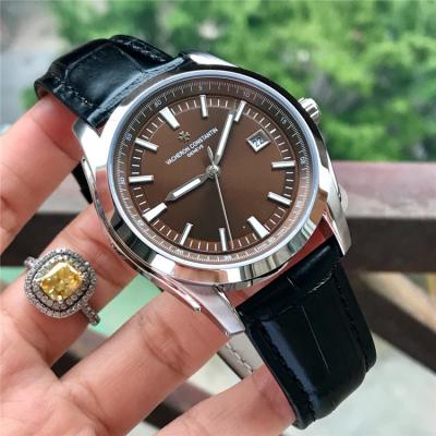 Replica Overseas A21j Automatic Movement Mens Watch Black Dial Leather Strap E37