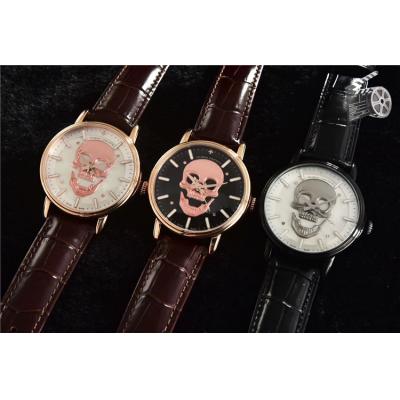 Replica Patrimony A21j Automatic Movement Mens Watch White Skull Dial Leather Strap E39