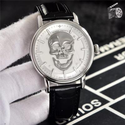 Replica Patrimony A21j Automatic Movement Mens Watch White Skull Dial Leather Strap E39