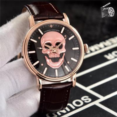 Replica Patrimony A21j Automatic Movement Mens Watch White Skull Dial Leather Strap E39