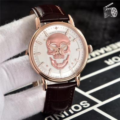 Replica Patrimony A21j Automatic Movement Mens Watch White Skull Dial Leather Strap E39