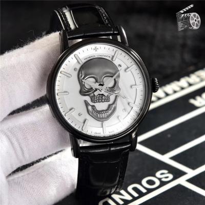 Replica Patrimony A21j Automatic Movement Mens Watch White Skull Dial Leather Strap E39