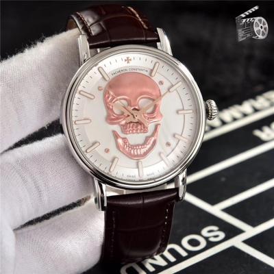 Replica Patrimony A21j Automatic Movement Mens Watch White Skull Dial Leather Strap E39