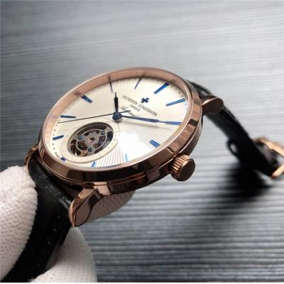 Replica Patrimony A21j Automatic Movement Mens Watch White Tourbillon Dial Leather Strap E68