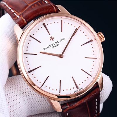 Replica Patrimony A2824 Automatic Movement Mens Watch White Dial Leather Strap E69