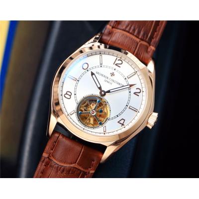 Replica Fiftysix A21j Automatic Movement Mens Watch White Tourbillon Dial Leather Strap E83