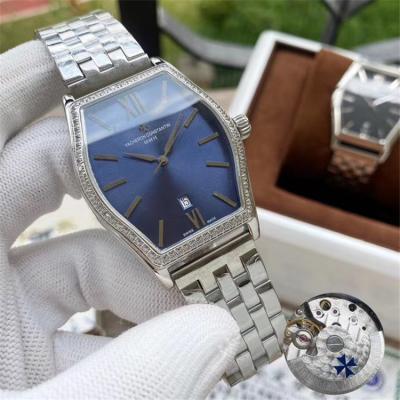 Replica Malte A21j Automatic Movement Mens Watch Blue Dial Diamonds Case Leather Strap E107