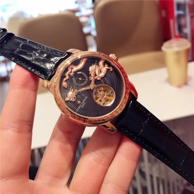 Replica Traditionnelle A21j Automatic Movement Mens Watch Black Tourbillon Dial Leather Strap A E117